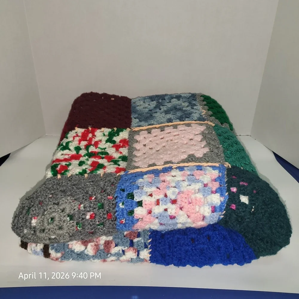 Granny Square Vintage Afghan Hand‎ Crochet Multi-Color Blanket 72